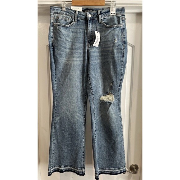 Judy Blue Womens Sz 14W Blue Mid Rise Bootcut Distressed Jeans Grunge Cowgirl - Picture 2 of 10